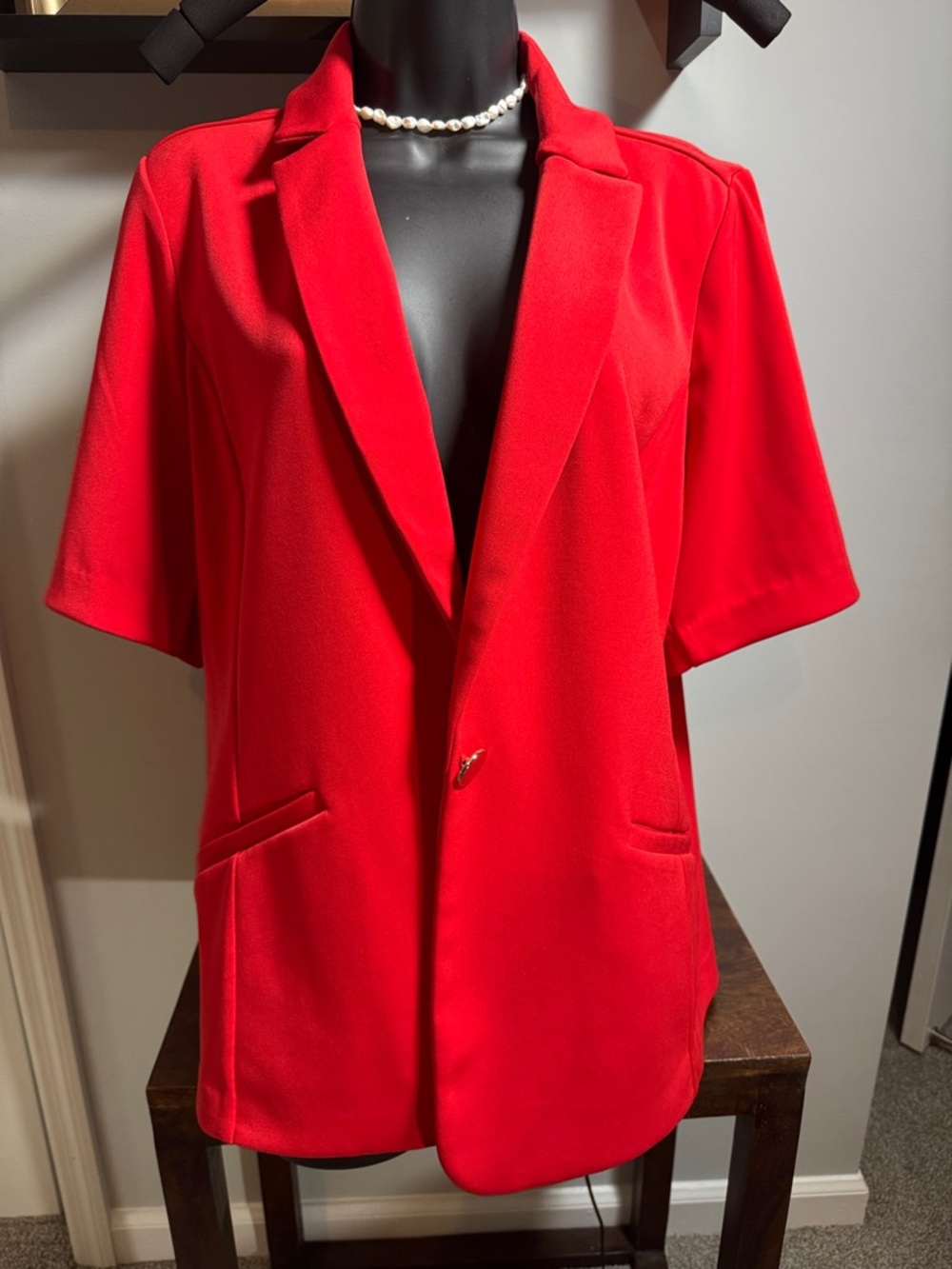 Susan Graver Bold Red Short-Sleeve Blazer